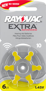 10AE (YELLOW tab) hearing aid batteries. 
<B>Capacity:</b> 95mAh
6 batteries per card.