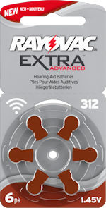 312AE (BROWN tab) hearing aid batteries. 
<B>Capacity:</b> 170mAh
6 batteries per card.