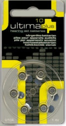Ultima Plus Zinc Air  U10AE (Yellow Tab) 95mAh hearing aid batteries.