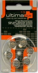 Ultima Plus Zinc Air  U13AE (Orange Tab) 300mAh hearing aid batteries.