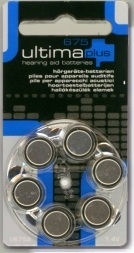 Ultima Plus Zinc Air  U675AE (Blue Tab) 650mAh hearing aid batteries.